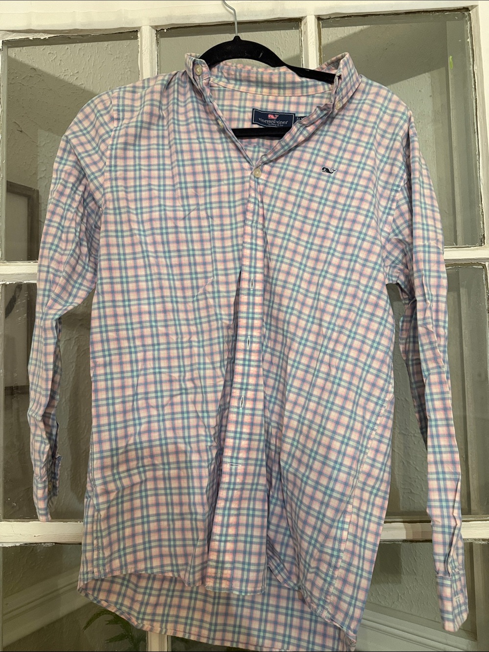 Vineyard Vines Boys Pastel Pink & Blue Plaid Button-Down Shirt